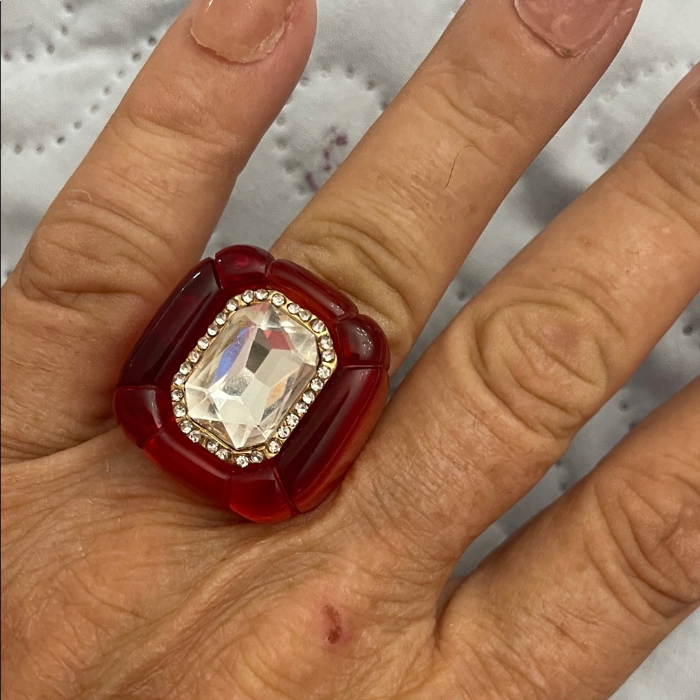 Swarovski Dulcis Elegant Red and Silver Statement Ring